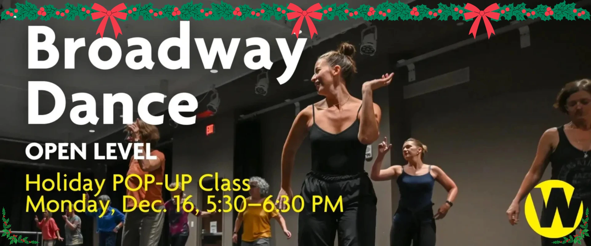 Broadway Dance Open Level Holiday Pop-Up Class, Monday, Dec. 16, 5:30-6:30 PM